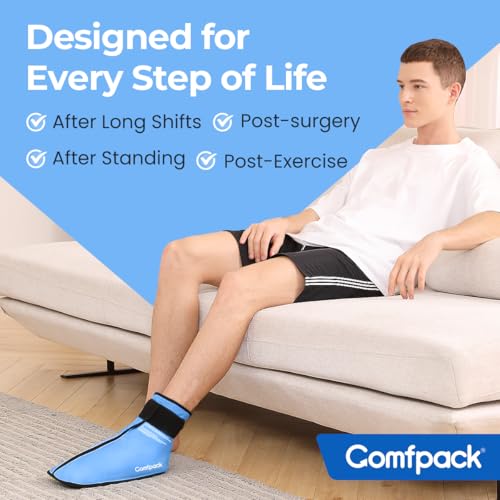 Comfpack XL Ankle Foot Ice Pack Wrap for Plantar Fasciitis & Bunion, Ice Boot for Foot After Surgery, Hot Cold Therapy for Sprained Ankles, Achilles Tendonitis, Foot Pain, Swelling, Heel Pain - size: XL Blue