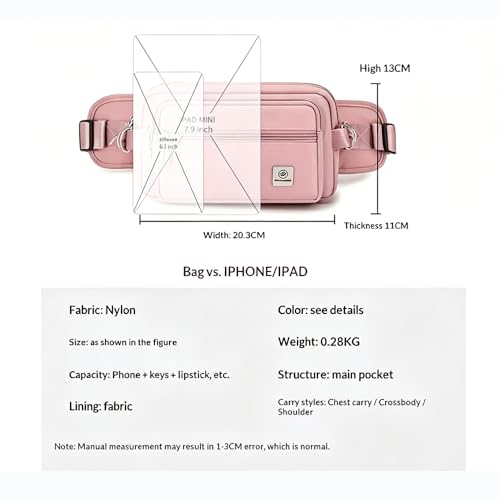 Fanny Pack for Women, Fashion Crossbody Waist Bag with 5 Zipper Pockets, Lightweight Adjustable Strap Chest Bag for Travel Hiking Running (Pink) - color: Pink