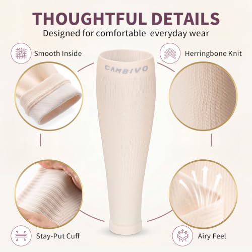 CAMBIVO Calf Compression Sleeves for Women Men, 12-18mmHg, Beige - color: Beige, size: XX-Large