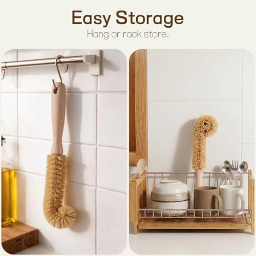 Wooden Bottle Brush - L-Shape Long Handle Cup Scrubber for Water Bottles, Decanters & Glassware - Beech Wood Kitchen Cleaning Tool (Multipack) (4) - size: 4 Pack - L-Shape Brushes