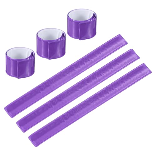 PATIKIL Reflective Slap Bands, Reflector Band Snap Bracelet Armbands High Visibility Safety Reflectors Wrist Strap Strips for Night Jogging Cycling Running - color: Purple