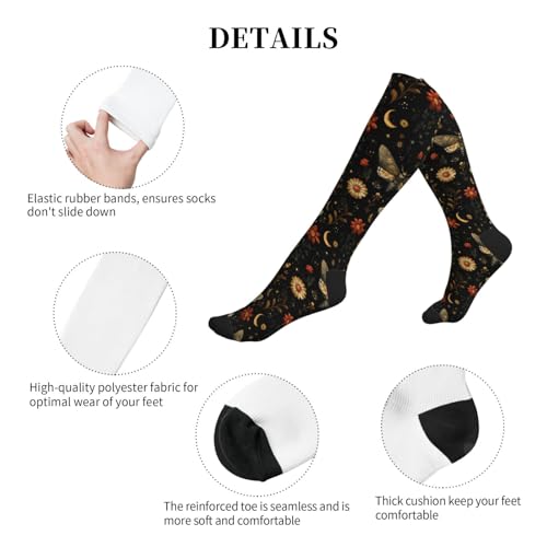 Cute Compression Socks Knee High Support Stockings Women Men - color: Moon Moth Flower