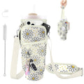 Water Bottle Carrier Bag for Stanley Cup 40/30oz, Neoprene Water Bottle Holder Pouch with 3 Pocket Adjustable Shoulder & Hand Strap - color: Daisy Polka Dots