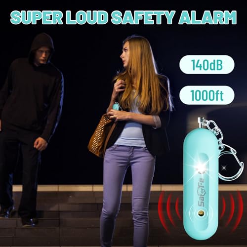 Personal Safety Alarm - Waterproof Rechargeable Security Alarm - 140dB Extra Loud Siren & Strobe Light - Self Defense Keychain - Gift for Women, Teenagers, College Girls, Seniors（Aqua+Aqua） - color: Aqua+Aqua