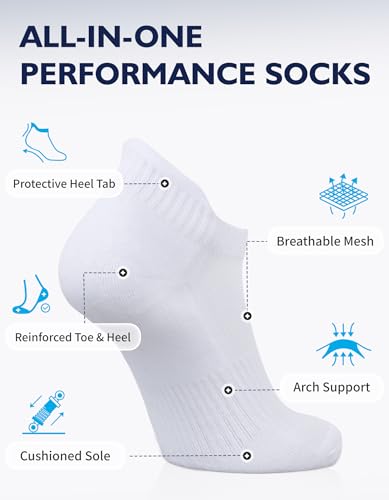 CLOSEMATE Mens Athletic Ankle Socks Cushioned Cotton 7 Pairs - color: 7white, size: 5-7