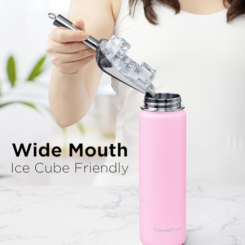 ThermoProof Double-Walled Vacuum Insulated Stainless Steel Water Bottle - Wide Mouth with Chug & Spout Lids, Dishwasher Safe, Reusable, Leakproof, Hot & Cold for Men, Women & Kids - 22oz, Pink - color: Pink, size: 22 Ounces