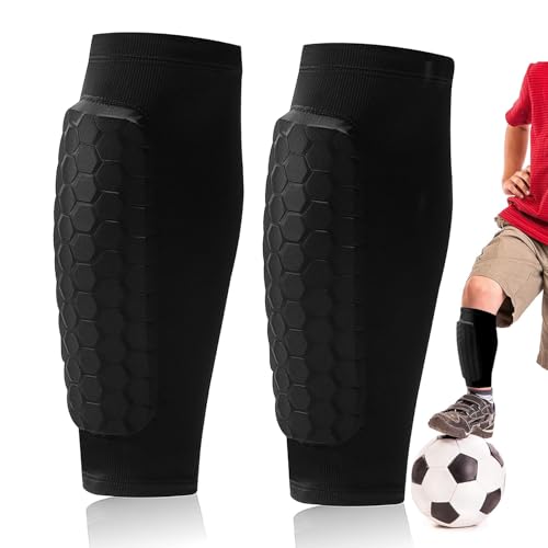 2026 New Shin Guards Pads Socks for Skiing, Shin Pads for Youth Adult Ski Shin Guards Calf Compression Sleeve with Honeycomb Pads Lightweight Calf Protective Gear for Boys Girls Men - size: L (Age 14-18)