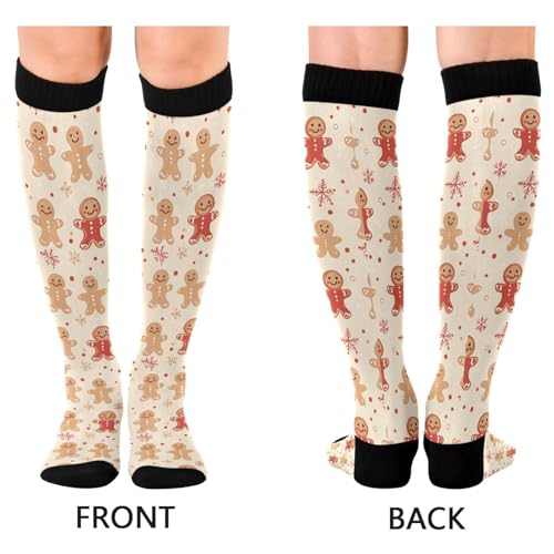 Snowflake Red Christmas Compression Sock for Women Men Funny Support Knee High Socks Running,Nurses,Travel - color: Christmas Gingerbread