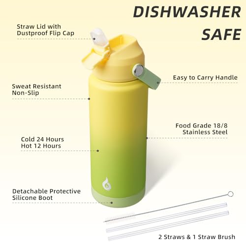 BJPKPK 24oz Insulated Water Bottle, Stainless Steel Bottle with Straw Lid - color: Fresh Green, size: 24 Ounces