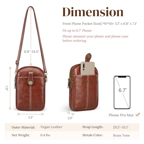 S-ZONE Small Crossbody Bags for Women Trendy RFID Blocking Cell Phone Purse - color: Dark Brown