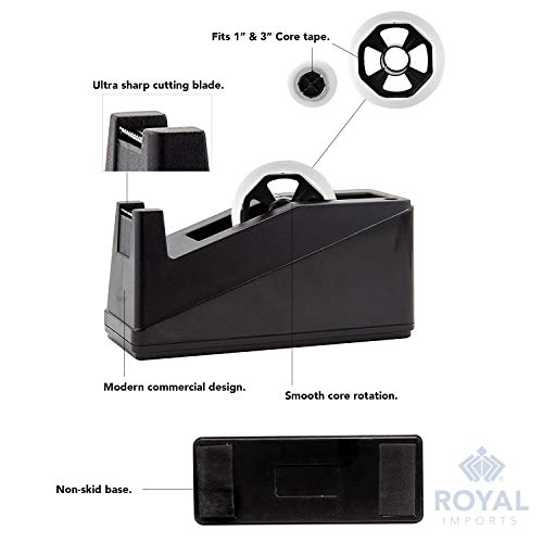 Royal Imports Desk Tape Dispenser (Fits 1" & 3" Core) Black
