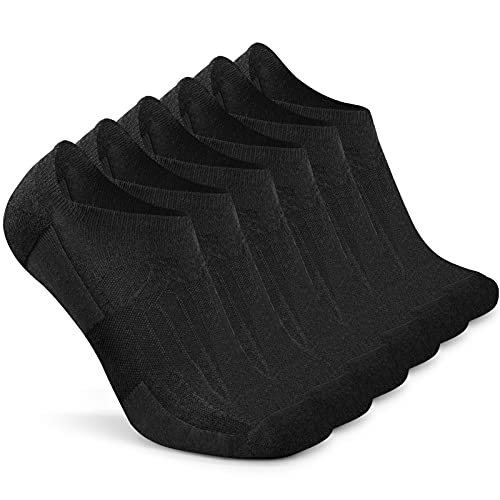 Busy Socks No Show Thin Merino Wool Blend Running Socks with Non-Slip Grips - color: 6 Pairs Black1, size: Large-X-Large