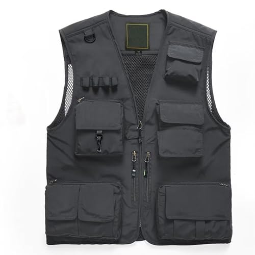 Lilychan Mens Utility Casual Fishing Vests Outdoor Vest Multi Pockets Cargo Vest Travel Hunting Camping Tactical Outerwear - color: Grey, size: XX-Small