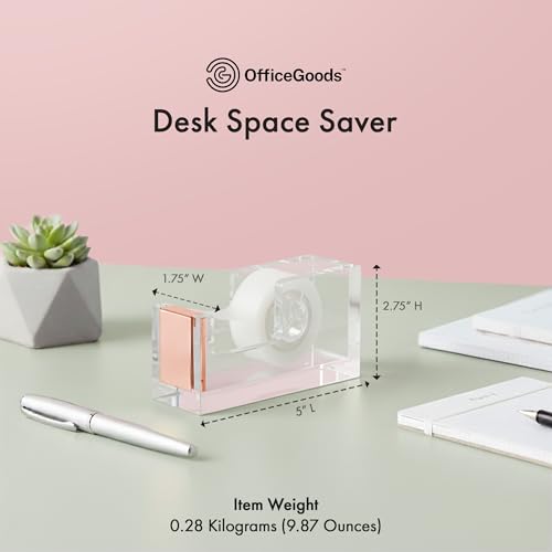 OfficeGoods Acrylic Tape Dispenser, Aesthetic and Compact Design, Rose Gold - color: Rose Gold