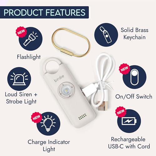 She’s Birdie 3.0 New Version – The Original Personal Safety Alarm for Women by Women–Loud Siren, Flash Light and Rechargeable Battery in a Variety of Colors (Coconut) - color: Coconut