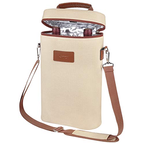 Tirrinia 2 Bottle Insulated Wine Tote Carrier Bag - color: Beige, size: 2 Bottle-without front pocket