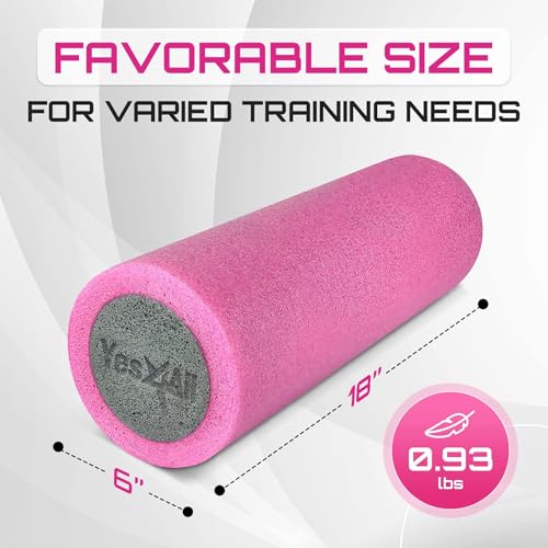 Yes4All Medium Firm Two-Layer PE Foam Roller for Yoga & Pilates - color: ‎18 Inches - Pink/Grey