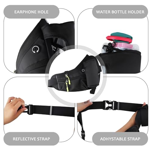 Running Belt with Water Bottle Black Fanny Pack with Water Bottle Holder, Running Hydration Belt Suitable for Hiking, Running, Walking, Jogging, Camping (With White Water Bottle * 2)