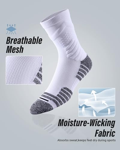 Compression Crew Athletic Socks, 3 Pairs, Performance Socks - color: White+grey, size: Medium