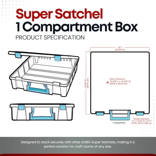 ArtBin Super Satchel 1-Compartment Craft Storage Box, Clear - color: Aqua Accents
