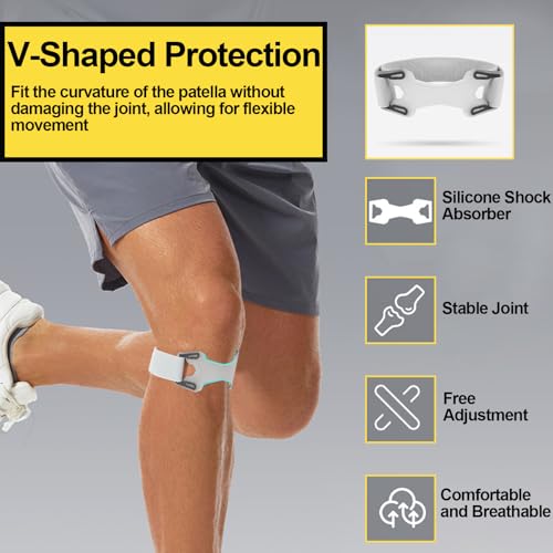 2 Pack Patellar Tendon Support Strap,Adjustable Silicone Patella Knee Strap for Knee Pain Relief,Knee Bands for Basketball, Tendonitis, Running, Tennis, Jumpers, Squats（Gray） - color: Gray