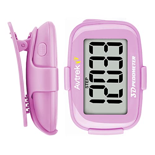 AVTREK 3D Step Counter Clip On with LED Backlight Pocket Pedometer for Walking Outdoor Activities Fitness Tracker Without Smartphone - color: PINK
