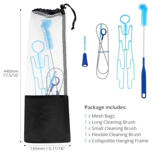 QWORK 4-Piece Hydration Bladder Cleaning Kit - Complete Backpack Reservoir Accessories Set with Brushes, Collapsible Drying Frame & Carrying Pouch