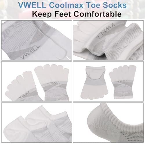 VWELL No Show Toe Socks for Men Women COOLMAX Five Finger Socks Athletic Running Ankle Low Cut 5 Toe Socks (3Pairs) - color: White, size: Small