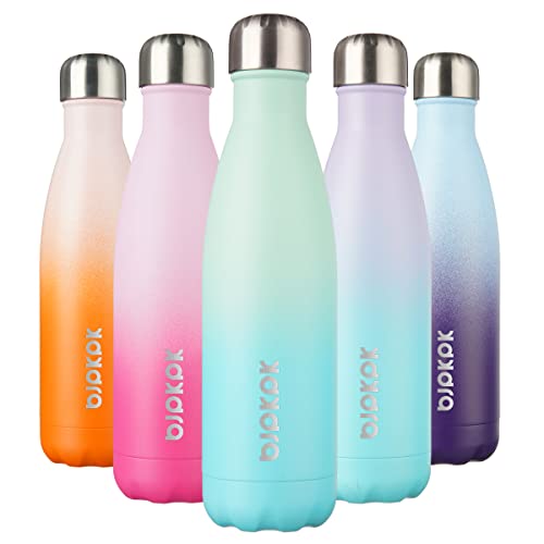 BJPKPK 17 oz Insulated Water Bottle, Stainless Steel Flask, Leak Proof - color: A-Mint, size: 17 Ounces