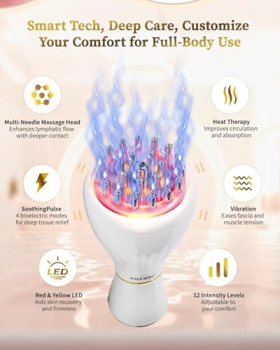 Lymphatic Drainage Massager & Massage Tool, Body Sculpting Machine & Fascia Blaster for Cellulite with Light, Heat & Vibration, for Legs, Arms & Belly, White - color: White