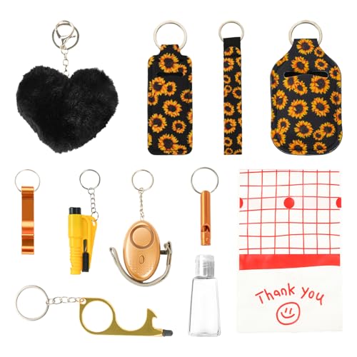 10PCS Accessories Keychain Set for Women with Safety Alarm Key Chain,Whistle and Wristlet KeyChain Set - color: Yellow