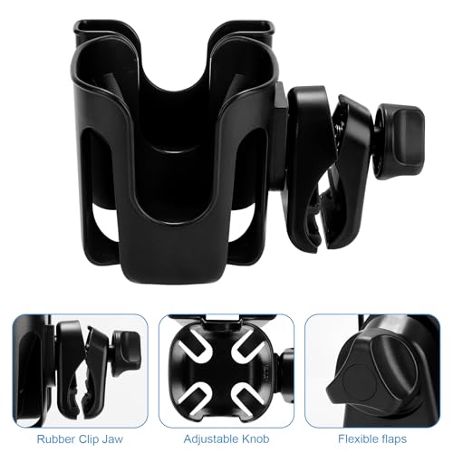 Accmor Stroller Cup Holder, Universal Cup Holder for Walker Wheelchair Bike Scooter, 360° Rotatable Stroller Cup Holder Attachment Walker Wheelchair Accessory - color: Black