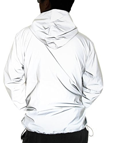 Men Reflective Coat Hooded Windbreaker Running Pocket Jacket - size: XX-Small