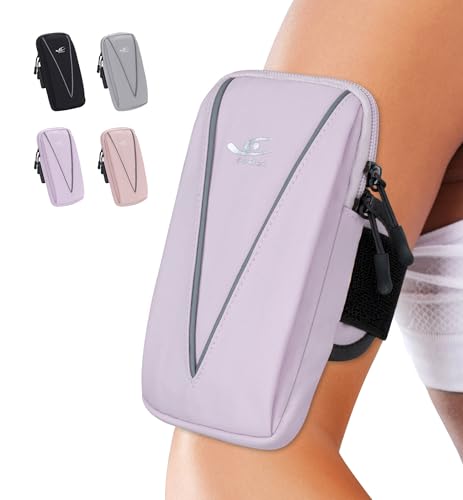HiRui Cell Phone Holder Arm Bag & Wrist Bag for Phone, Sports Running Armband for Gym & Cycling, Compatible with iPhone 17/17Pro/Plus/16/15 Samsung Galaxy All Phones, Reflective & Adjustable (Purple) - color: Purple