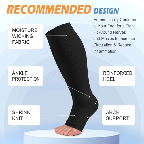 CTHH Toeless Compression Socks for Women & Men Open Toe Knee High Stocking - color: Black, size: Large-X-Large
