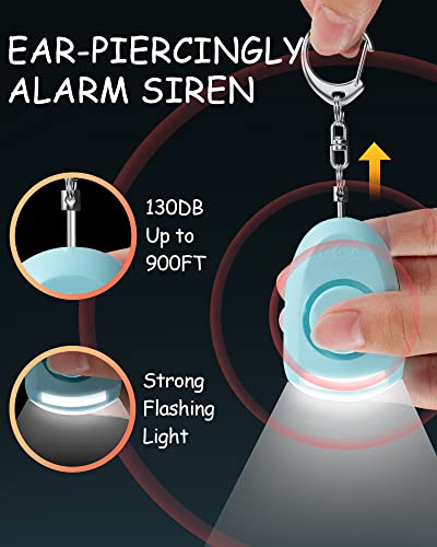 Rechargeable Personal Alarm for Women - Safety Keychain 2 Pack, 130 dB Siren and Strobe Light, for Students, Joggers, Night Workers, Elders, Kids, Women, 4 Pop Color (Aqua&Black)