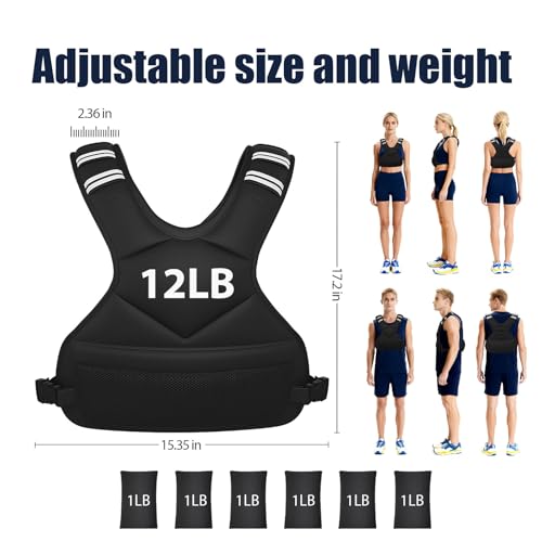 Ragebby Adjustable Weighted Vest for Women Men, 4-10lb/12-18lb/ Vest with 6 Ironsand Weights, Weight Vest with Reflective Strip for Running, Walking, Exercise, Strength Training