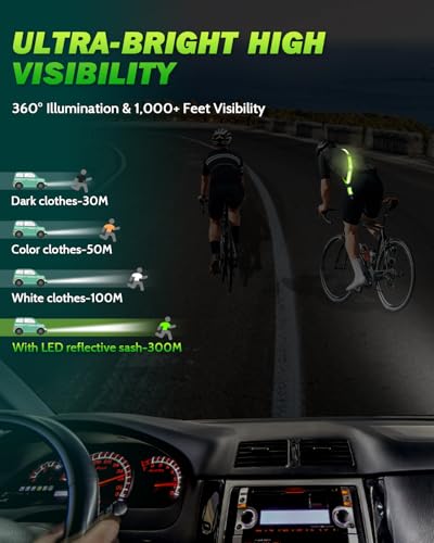 Fitense LED Reflective Belt Sash - 5 Lights Colors & 3 Light Modes High Visibility Night Safety Belt, Rechargeable Light Up Running Gear Adjustable Vest Straps for Runners Walkers Men Women - color: Green, style: Classic
