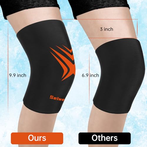 Extended Leg Knee Ice Pack Wrap Sleeve for Knees Injuries Reusable 2 Pack - color: Black-2pack