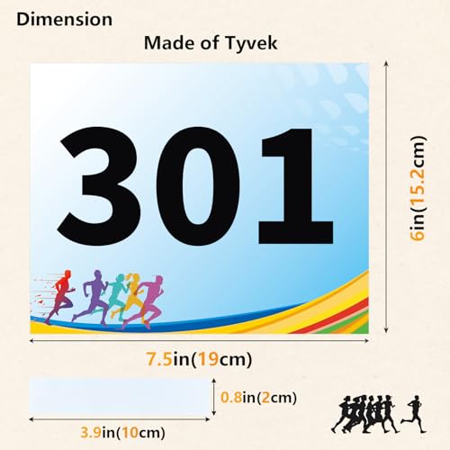 Tyvek Race Bibs Running Numbers Bibs with Race Bib Tape Instead Pins Track Bib Numbers for Tryouts Racing Bibs Audition Numbers for Marathon Runners Events Sports Games - color: Blue[6"x7.5"]301-400
