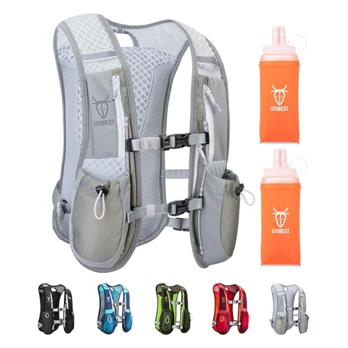 UTOBEST Running Vest Lightweight Hydration Vest Pack 5L UTR104 - color: Gray Vest 5L with 2 x Soft Flask