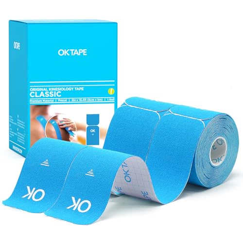 OK TAPE Kinesiology Tape 10" Precut Elastic 20 Strips 2in x 16ft, 2 Rolls - color: Light Blue, size: 2 Rolls