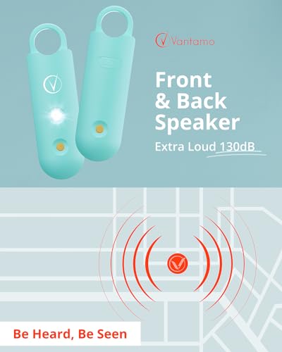Vantamo Personal Alarm for Self Defense with Low Battery Notice, Strobe Light & Extra Loud 130 dB Double Speakers Safety Keychain Set for Women, Rechargeable Panic Button for Womens Self Defense - color: Aqua Marine