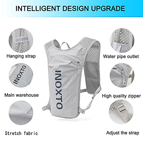INOXTO Running Hydration Vest Backpack,Lightweight Insulated Pack with 1.5L Water Bladder Bag Daypack for Hiking Trail Running Cycling Race Marathon for Women Men - color: Light gray dark blue