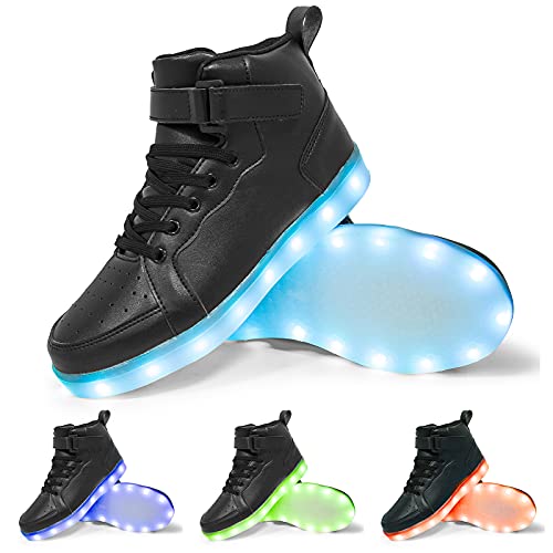 Hot Dingding Light Up Sneakers High Top LED Flashing Shoes, USB Rechargeable Glowing Luminous Shoes for Men Women Teens Halloween Party - color: Black, size: 4 Women/3 Men