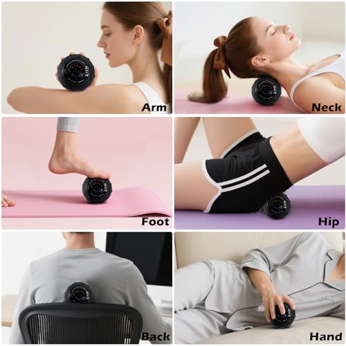 5-Speed Vibrating Massage Ball: Silicone Electric Massager with Auto Shut-Off, Physical Therapy Ball for Fitness, Mobility, and Relaxation, Wellness Gift (Black)