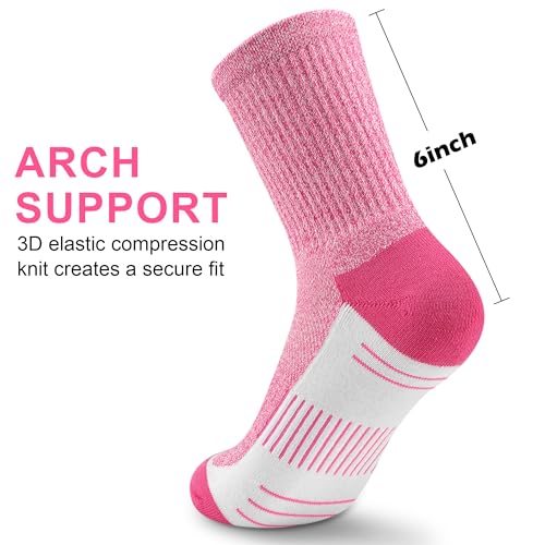 cuangya Women Crew Socks Athletic Cushioned Running Hiking 3-5 Pairs - color: 5 Pairs Crimson Passion, size: 5-8