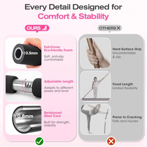 Yoga Stick, Mobility Stick for Stretching, Adjustable Exercise Stick - color: Black