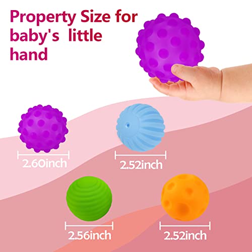 Baby Balls, 4 Pack Textured Multi Ball Set for Babies 3 Months+ - color: Vibrant Easy-Grip Balls