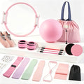 Pilates Kit for Home Workouts, 19-Piece Full Body Fitness Equipment Set with 14.5" Pilates Ring, 9.8" Exercise Ball, Resistance Bands, Core Sliders & Ankle Weights for Women and Beginners